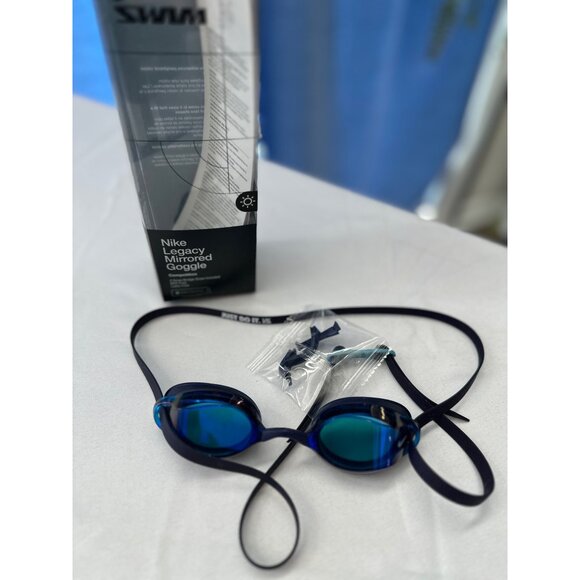 Nike Legacy Mirrored Swim Goggles OS BPA & Latex Free Blue Tint Competitive Swim - Picture 8 of 10